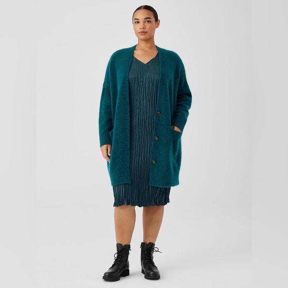 NWT Eileen Fisher Mohair Plush Melange V-Neck Cardigan - Picture 4 of 5